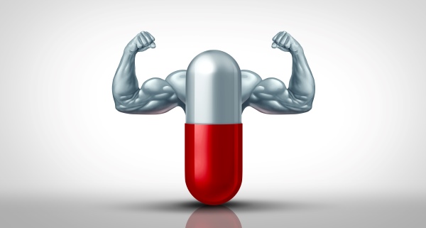 illustration of testosterone pill with muscles